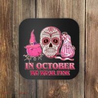In October We Wear Pink Breast Cancer Halloween Skull Coaster thumb 0
