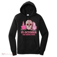 In October We Wear Pink Breast Cancer Halloween Skull Women's Hoodie thumb 0