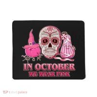 In October We Wear Pink Breast Cancer Halloween Skull Mousepad thumb 0