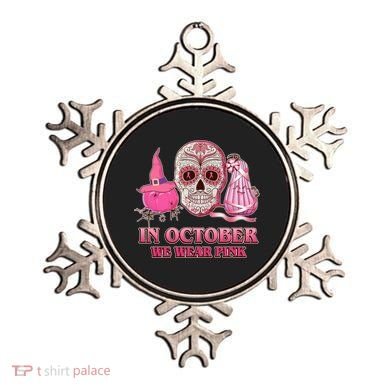 In October We Wear Pink Breast Cancer Halloween Skull Ornament