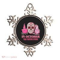 In October We Wear Pink Breast Cancer Halloween Skull Ornament thumb 0