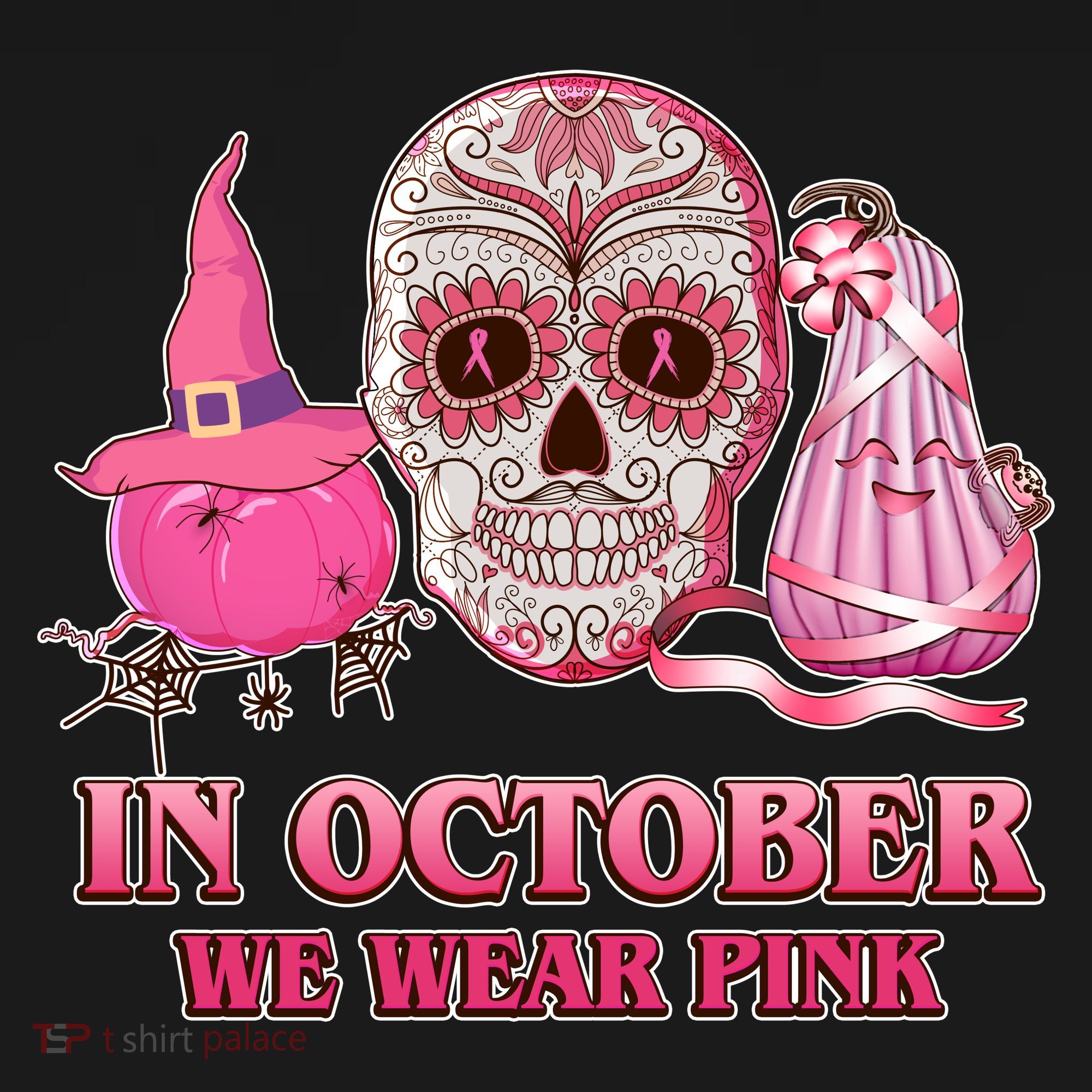 In October We Wear Pink Breast Cancer Halloween Skull Ornament