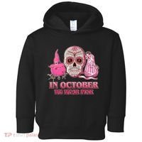 In October We Wear Pink Breast Cancer Halloween Skull Toddler Hoodie thumb 0