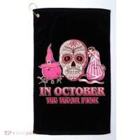 In October We Wear Pink Breast Cancer Halloween Skull Golf Towel thumb 0