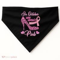 In October We Wear Pink Fancy Heel Ribbon USA-Made Doggie Bandana thumb 0