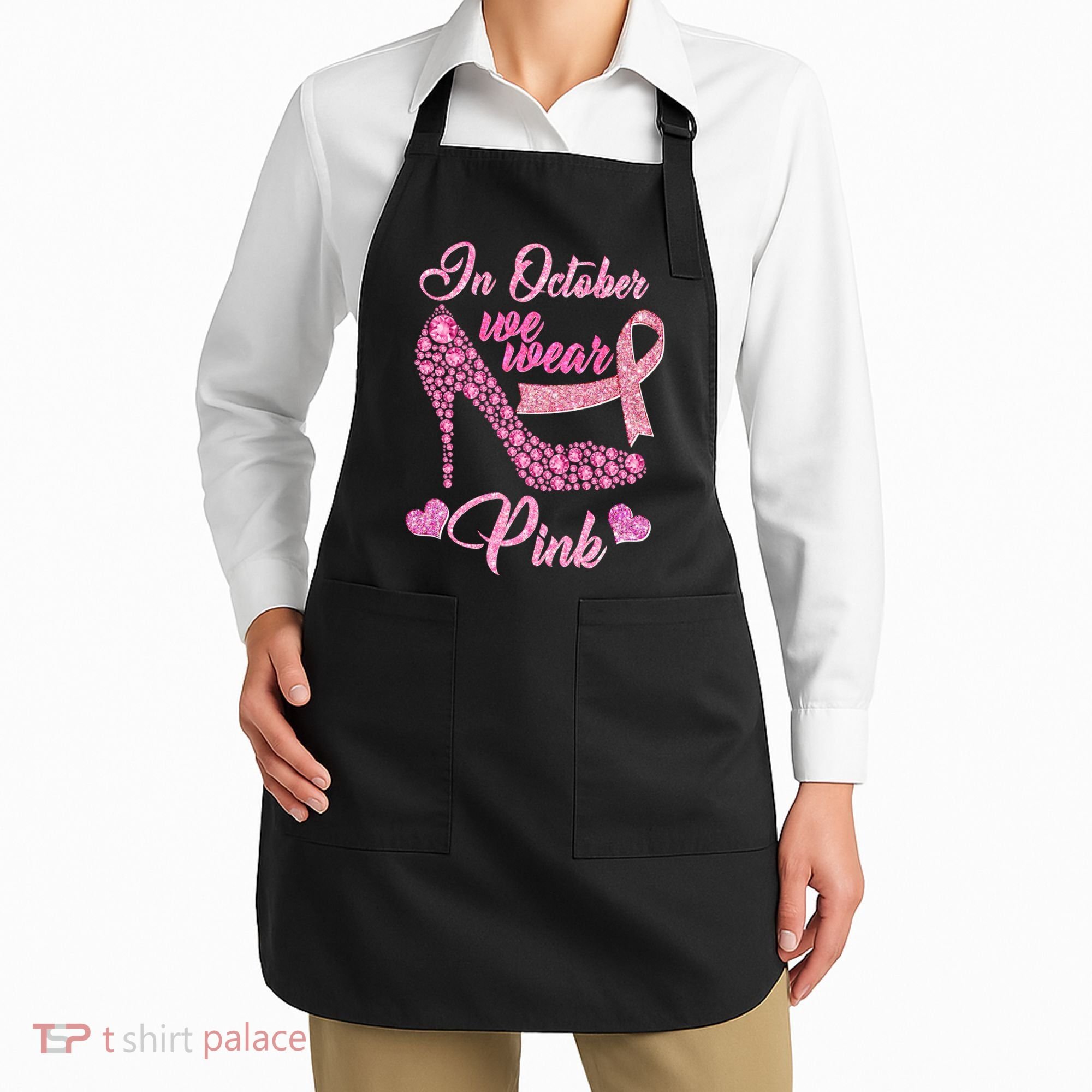 In October We Wear Pink Fancy Heel Ribbon Apron