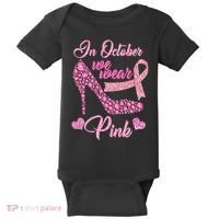 In October We Wear Pink Fancy Heel Ribbon Baby Bodysuit thumb 0