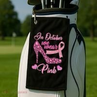 In October We Wear Pink Fancy Heel Ribbon Golf Towel thumb 2