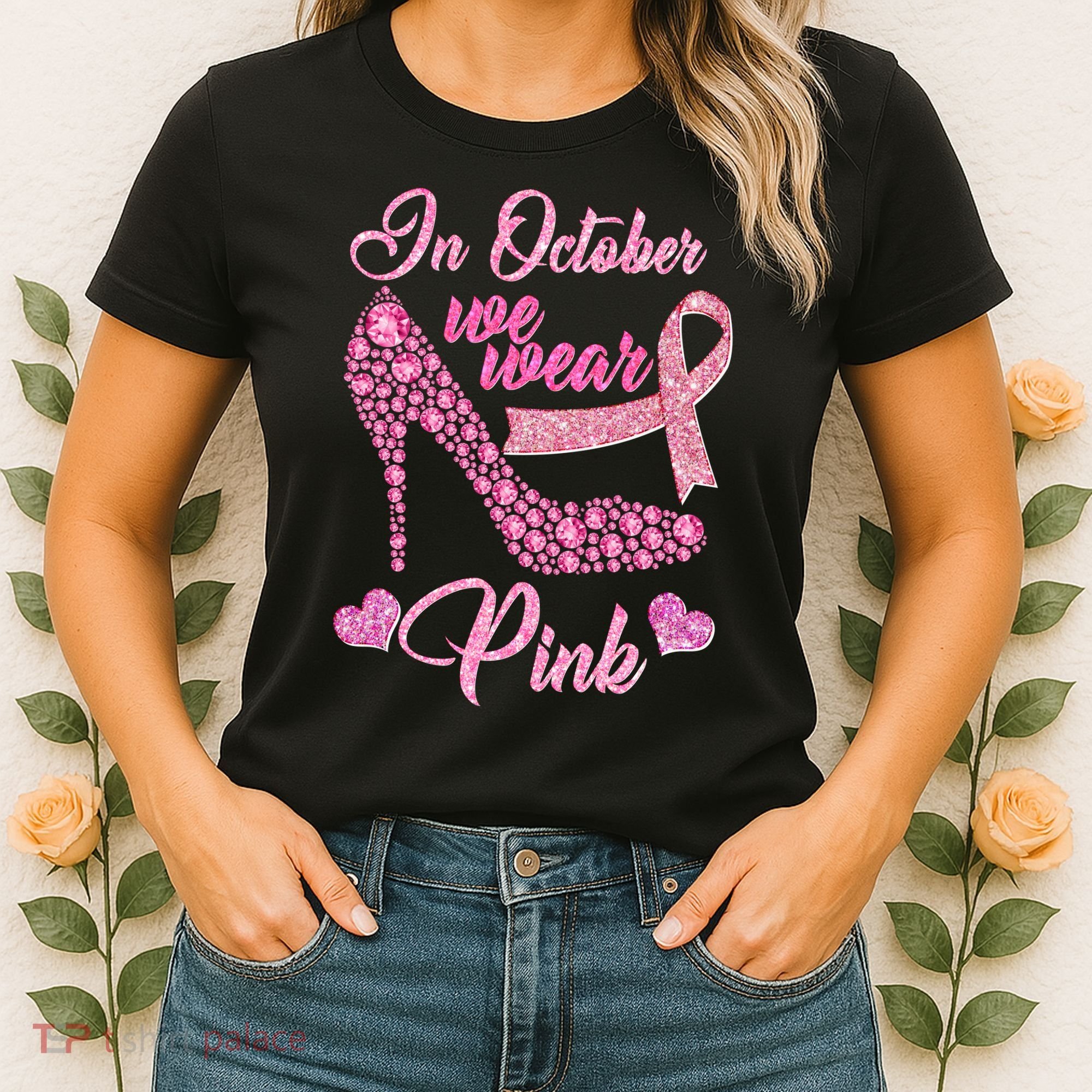 In October We Wear Pink Fancy Heel Ribbon Women's T-Shirt