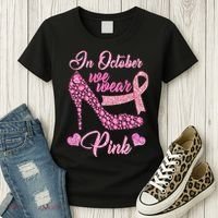 In October We Wear Pink Fancy Heel Ribbon Women's T-Shirt thumb 3