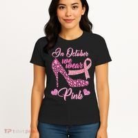 In October We Wear Pink Fancy Heel Ribbon Women's T-Shirt thumb 4