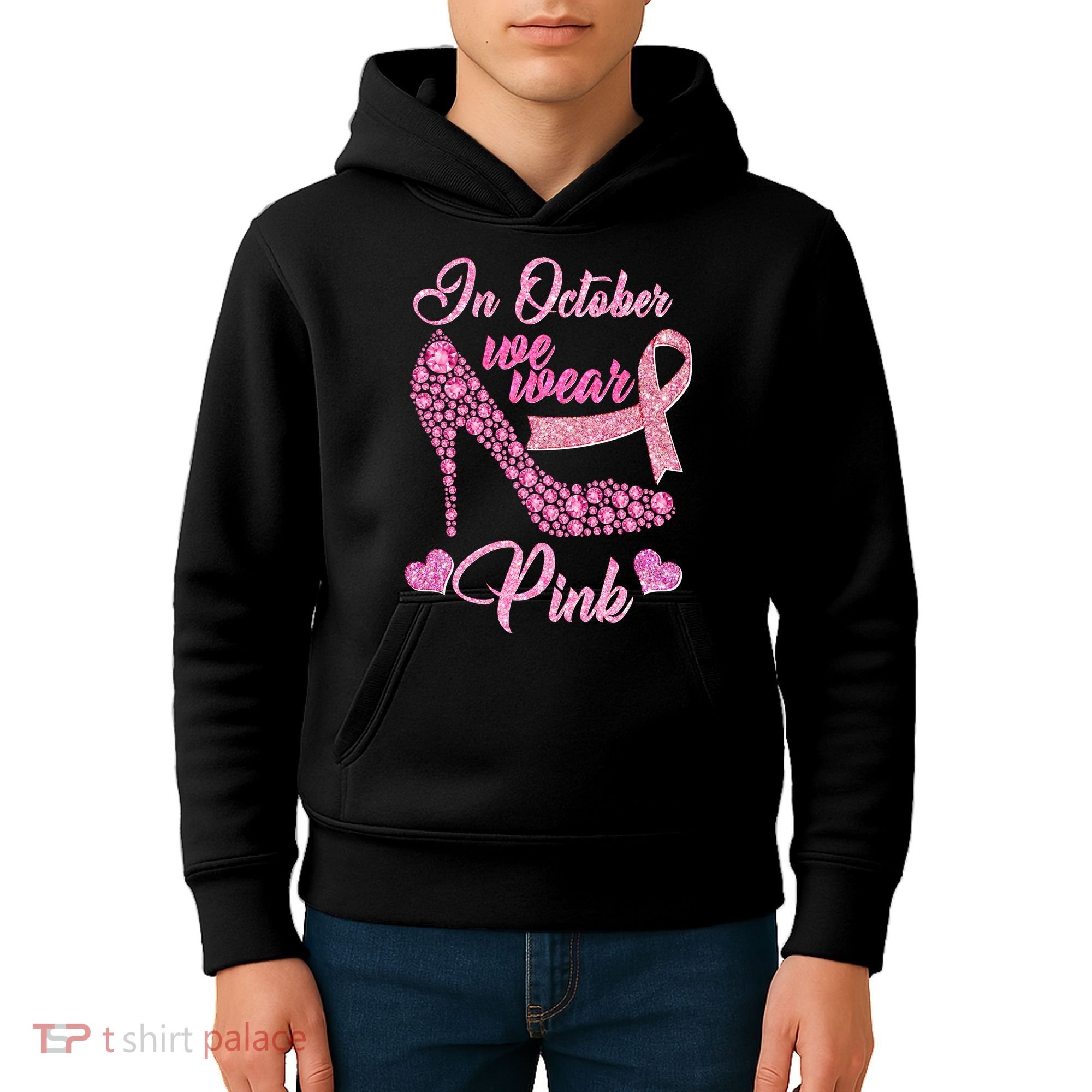 In October We Wear Pink Fancy Heel Ribbon Kids Hoodie