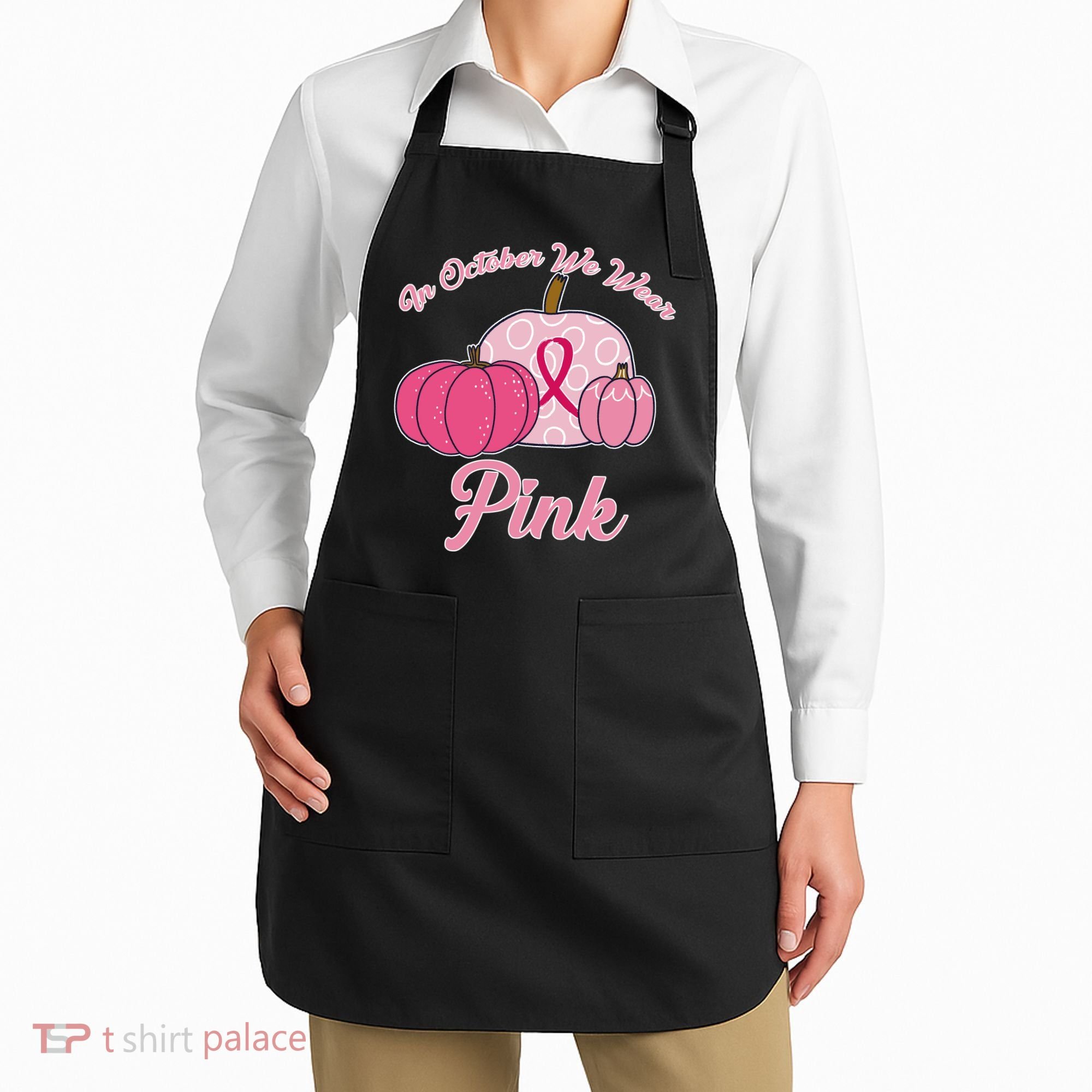 In October We Wear Pink Pumpkin Breast Cancer Apron