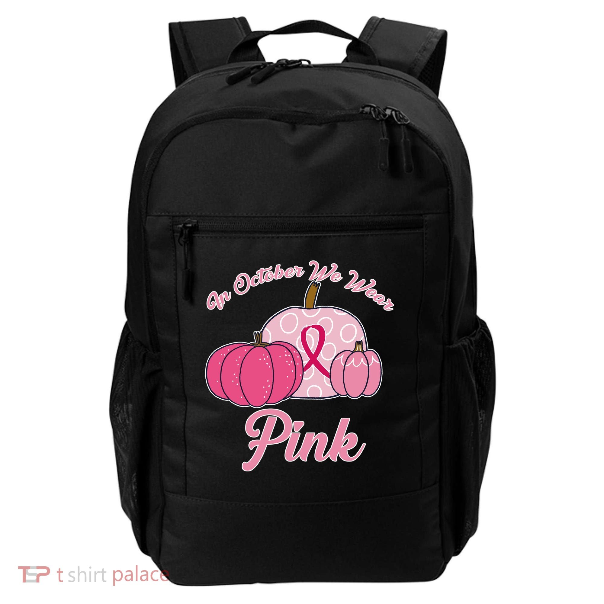 In October We Wear Pink Pumpkin Breast Cancer Backpack