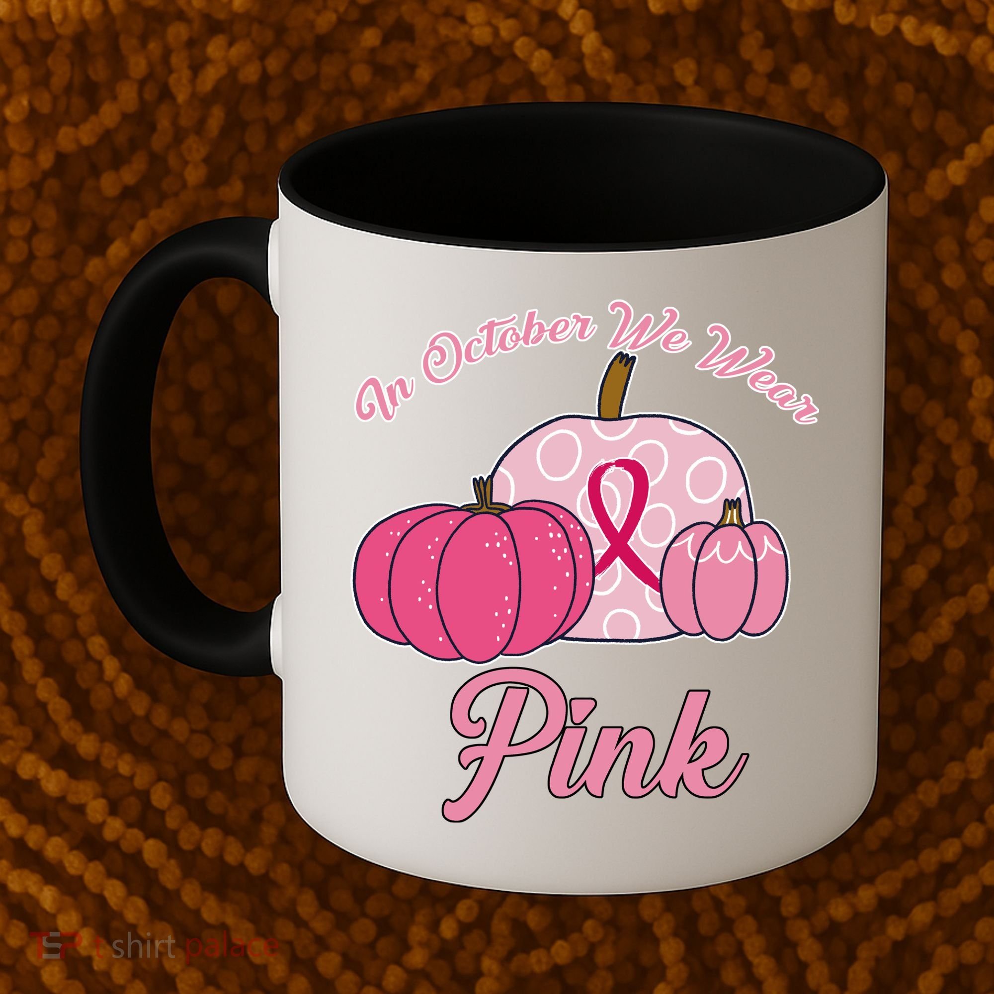 In October We Wear Pink Pumpkin Breast Cancer Coffee Mug