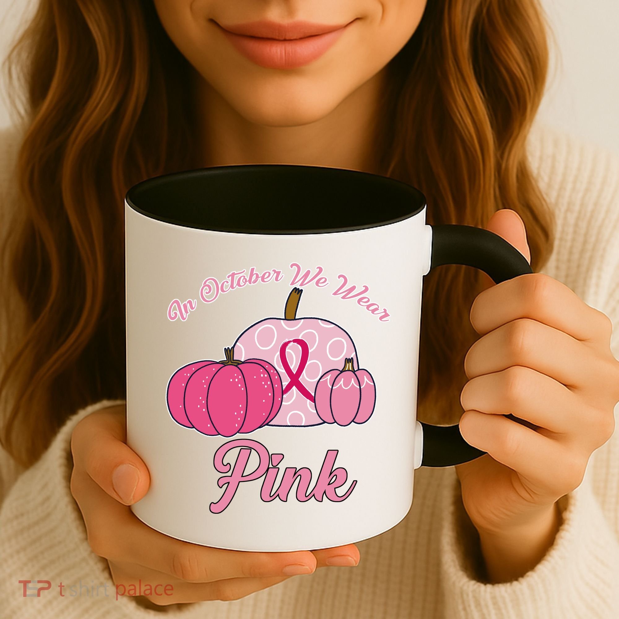 In October We Wear Pink Pumpkin Breast Cancer Coffee Mug