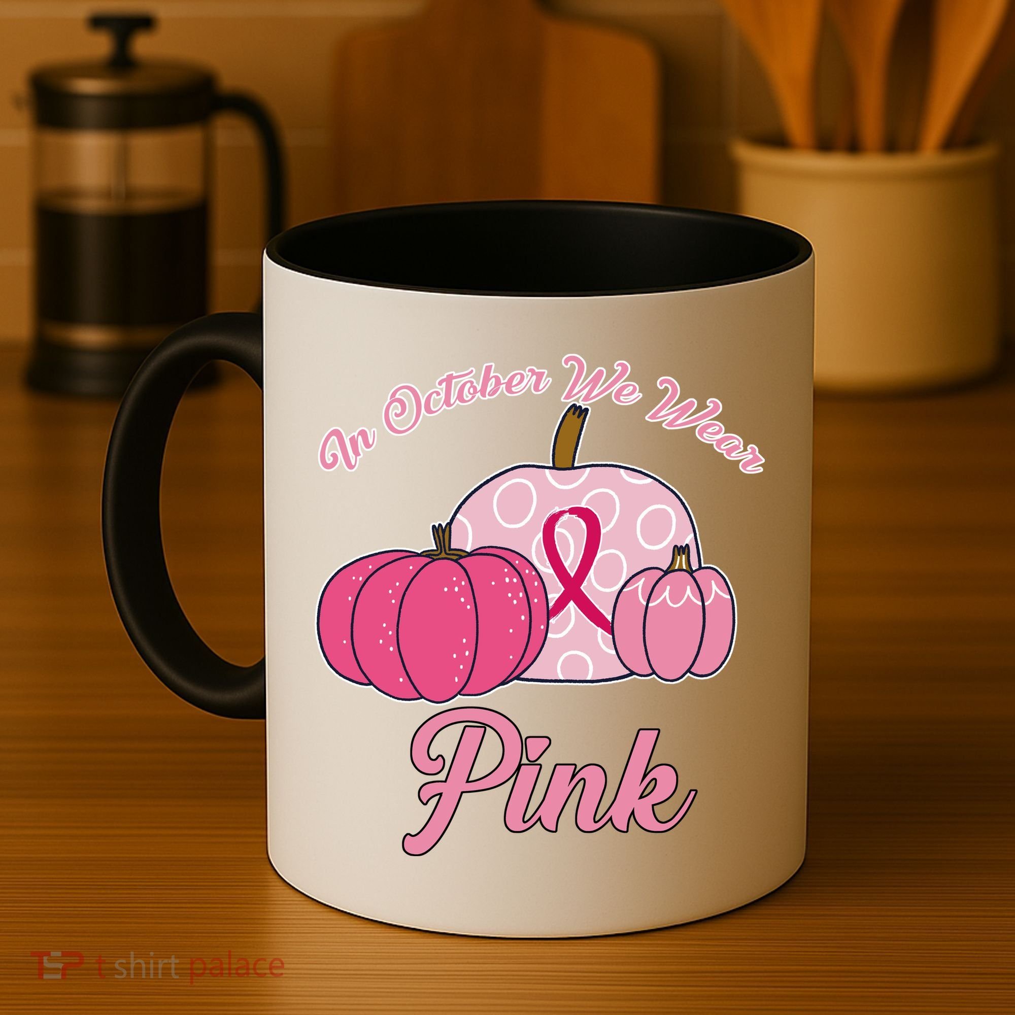 In October We Wear Pink Pumpkin Breast Cancer Coffee Mug