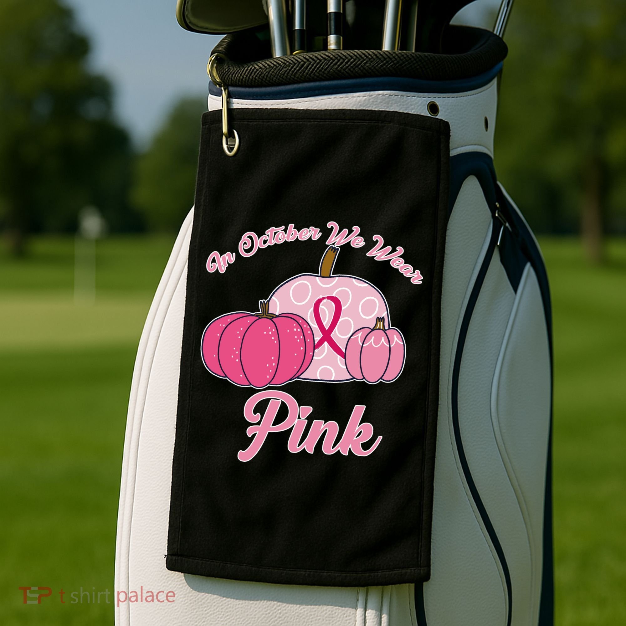In October We Wear Pink Pumpkin Breast Cancer Golf Towel