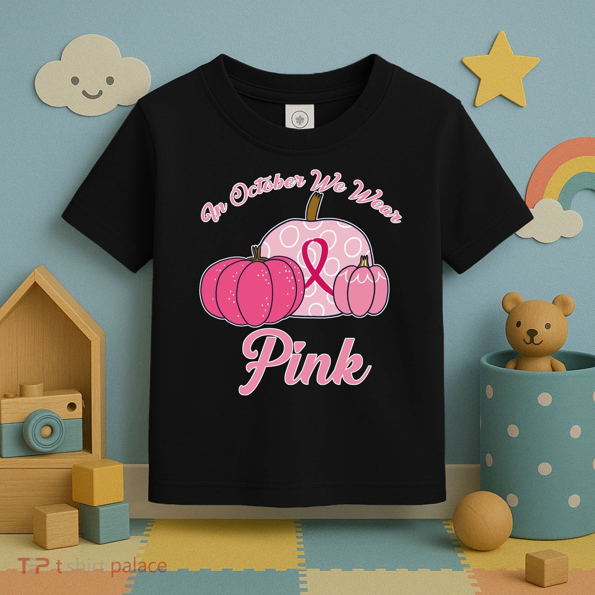In October We Wear Pink Pumpkin Breast Cancer Toddler T-Shirt