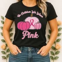 In October We Wear Pink Pumpkin Breast Cancer Women's T-Shirt thumb 2