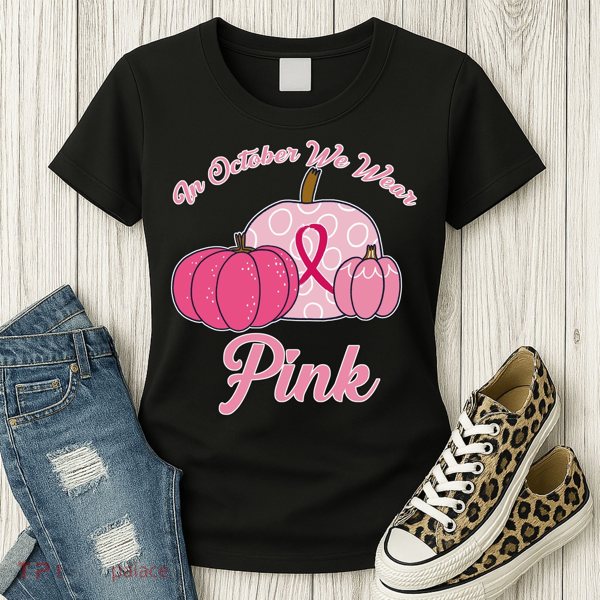 In October We Wear Pink Pumpkin Breast Cancer Women's T-Shirt