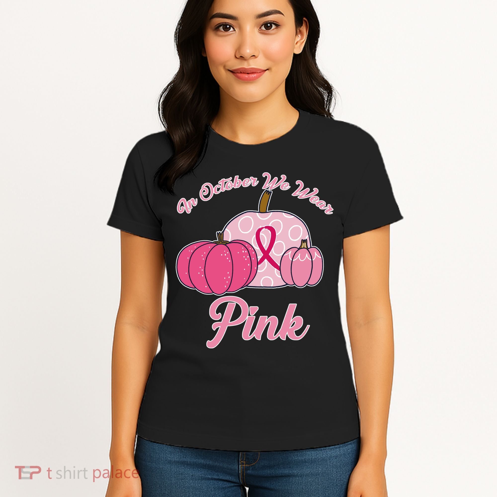 In October We Wear Pink Pumpkin Breast Cancer Women's T-Shirt