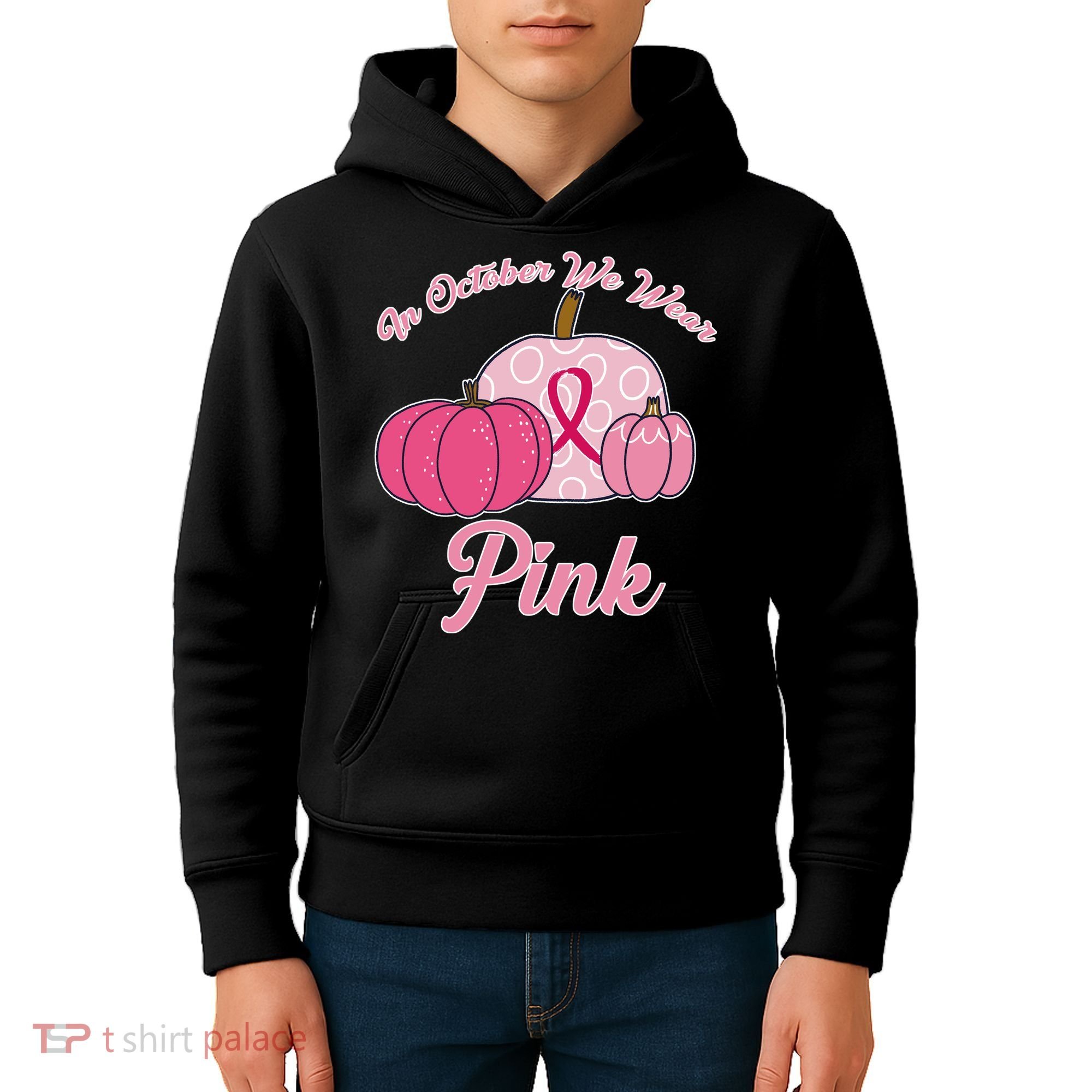 In October We Wear Pink Pumpkin Breast Cancer Kids Hoodie