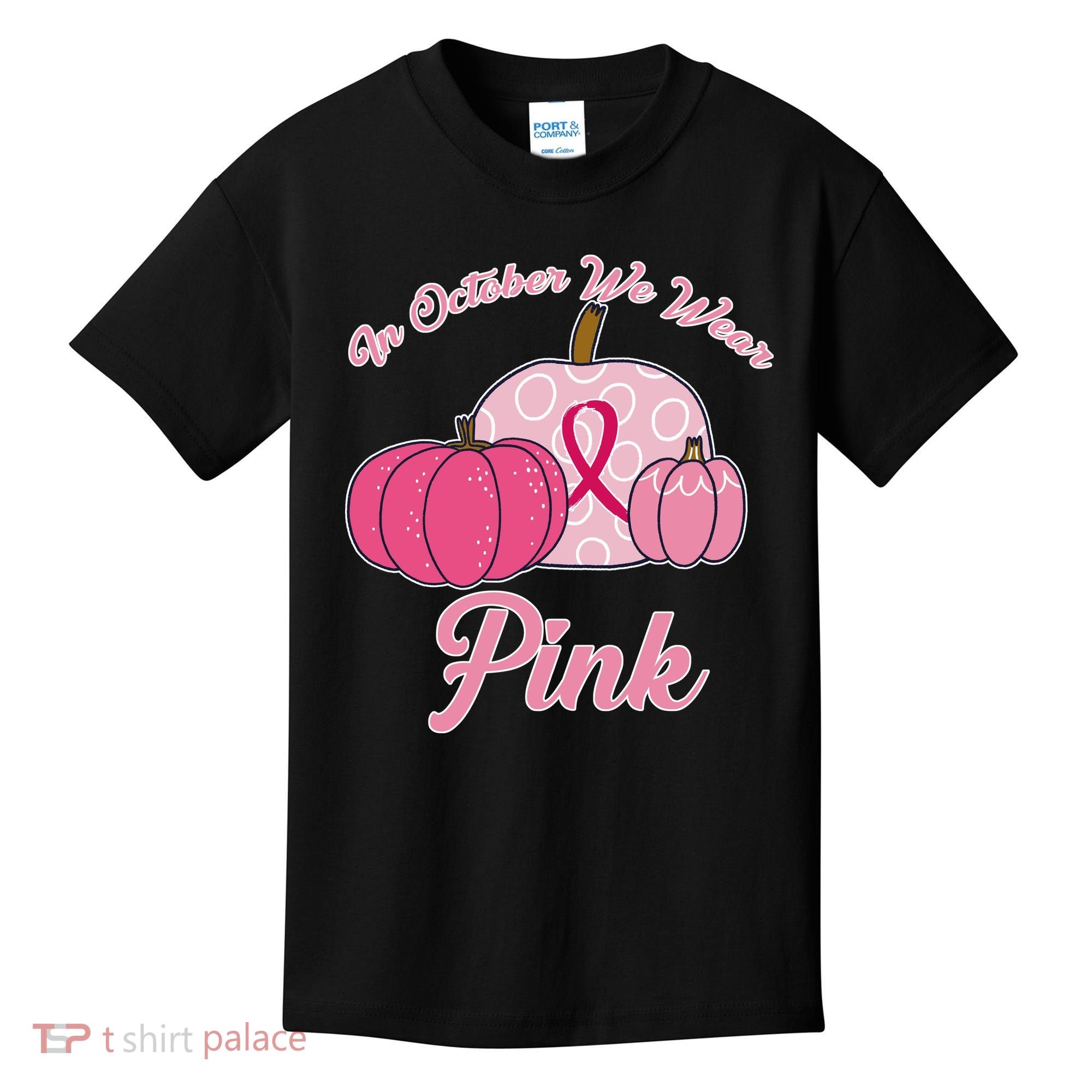 In October We Wear Pink Pumpkin Breast Cancer Kids T-Shirt