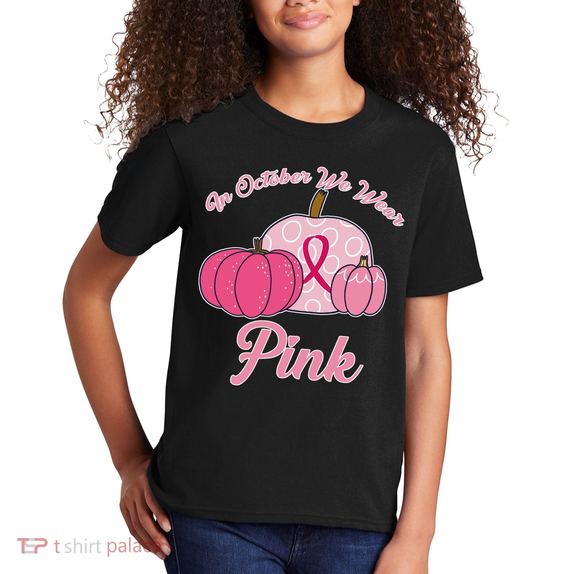 In October We Wear Pink Pumpkin Breast Cancer Kids T-Shirt