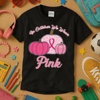 In October We Wear Pink Pumpkin Breast Cancer Kids T-Shirt thumb 3