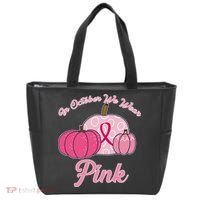In October We Wear Pink Pumpkin Breast Cancer Tote Bag thumb 0