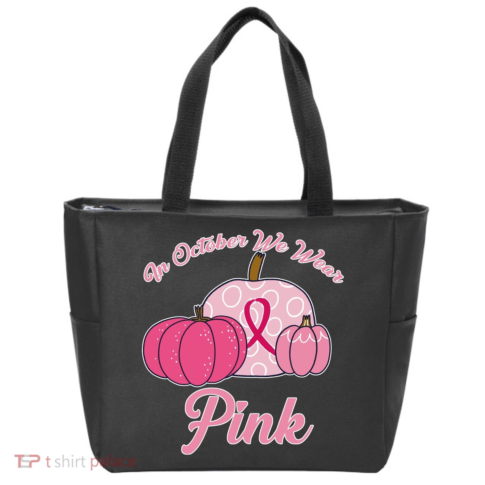 In October We Wear Pink Pumpkin Breast Cancer Tote Bag