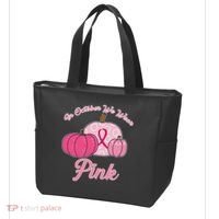 In October We Wear Pink Pumpkin Breast Cancer Tote Bag thumb 3