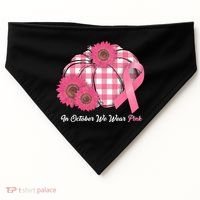 In October We Wear Pink Pumpkin Breast Cancer Plaid USA-Made Doggie Bandana thumb 0