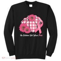 In October We Wear Pink Pumpkin Breast Cancer Plaid Sweatshirt thumb 0