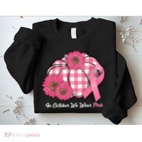 In October We Wear Pink Pumpkin Breast Cancer Plaid Sweatshirt thumb 2