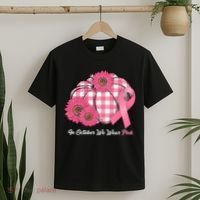 In October We Wear Pink Pumpkin Breast Cancer Plaid T-Shirt thumb 2