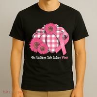 In October We Wear Pink Pumpkin Breast Cancer Plaid T-Shirt thumb 3