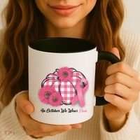 In October We Wear Pink Pumpkin Breast Cancer Plaid Coffee Mug thumb 3