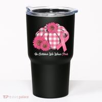 In October We Wear Pink Pumpkin Breast Cancer Plaid Tumbler thumb 0