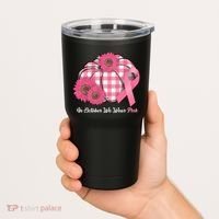 In October We Wear Pink Pumpkin Breast Cancer Plaid Tumbler thumb 2