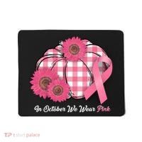 In October We Wear Pink Pumpkin Breast Cancer Plaid Mousepad thumb 0