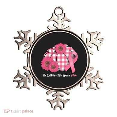 In October We Wear Pink Pumpkin Breast Cancer Plaid Ornament