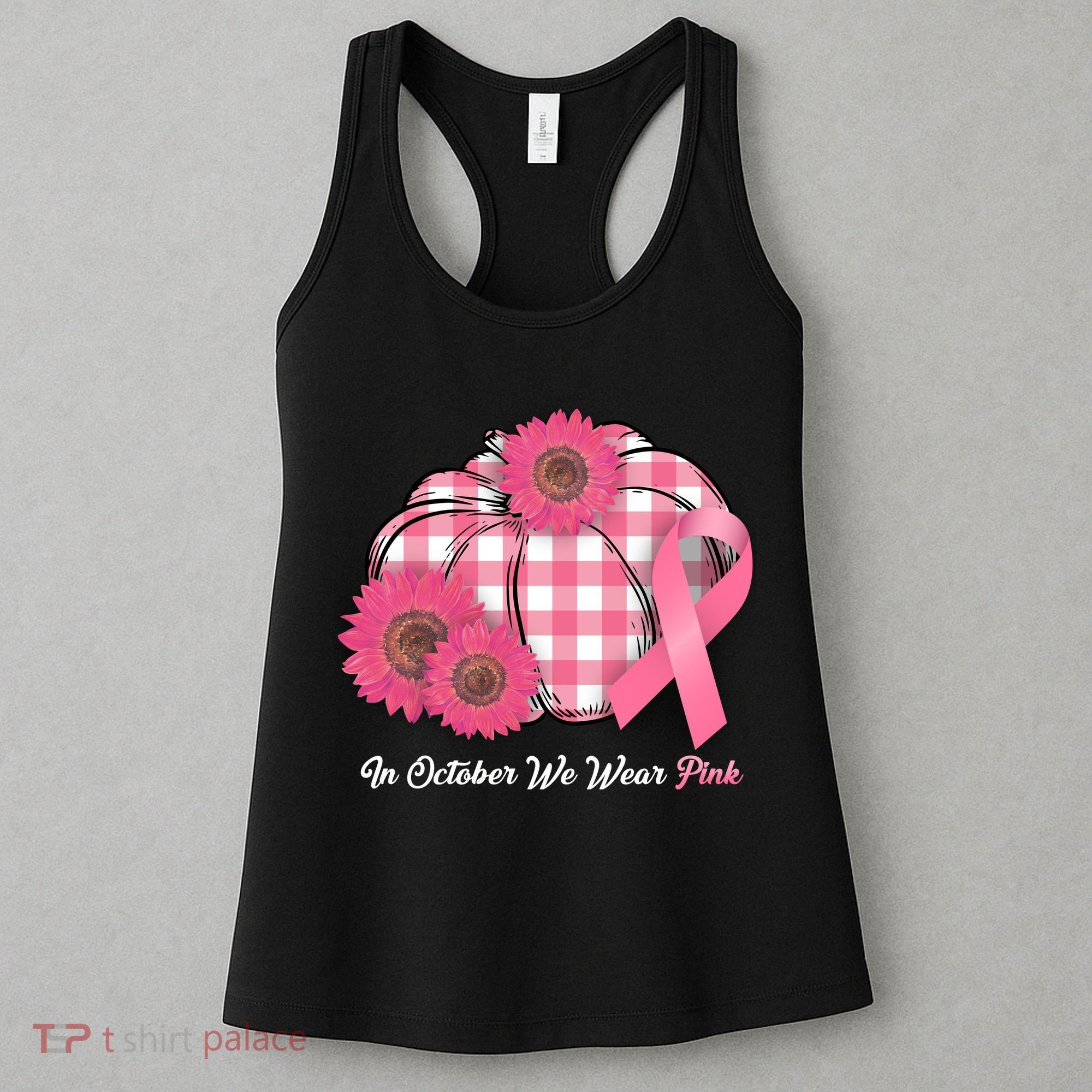 In October We Wear Pink Pumpkin Breast Cancer Plaid Women's Tank Top