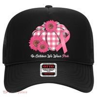 In October We Wear Pink Pumpkin Breast Cancer Plaid Hat thumb 0