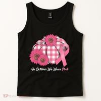 In October We Wear Pink Pumpkin Breast Cancer Plaid Tank Top thumb 2