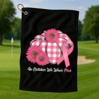 In October We Wear Pink Pumpkin Breast Cancer Plaid Golf Towel thumb 1
