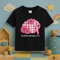 In October We Wear Pink Pumpkin Breast Cancer Plaid Toddler T-Shirt thumb 3