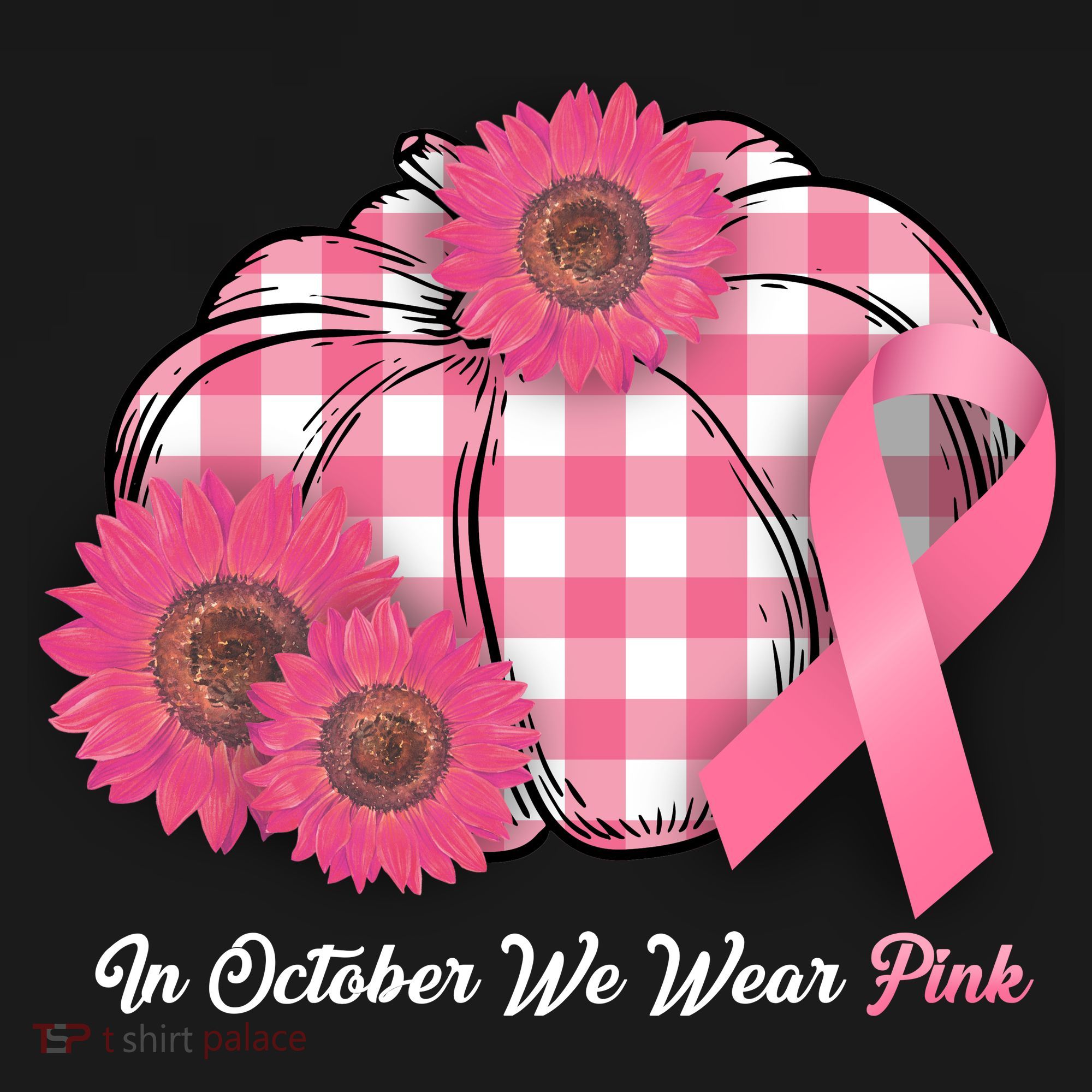 In October We Wear Pink Pumpkin Breast Cancer Plaid Toddler T-Shirt