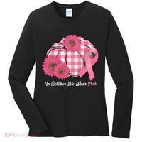 In October We Wear Pink Pumpkin Breast Cancer Plaid Women's Long Sleeve Shirt thumb 0